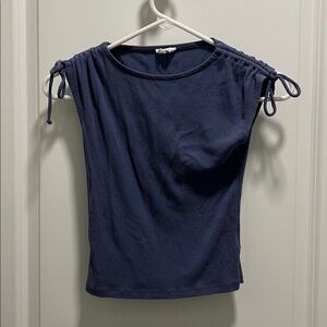 Blue Ribbed Cropped Tee